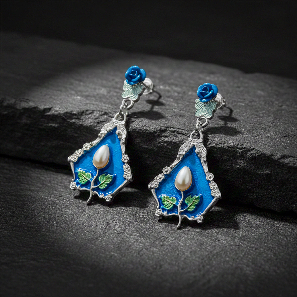 Vintage Blue Floral Luxe Earrings jewellery product view 3
