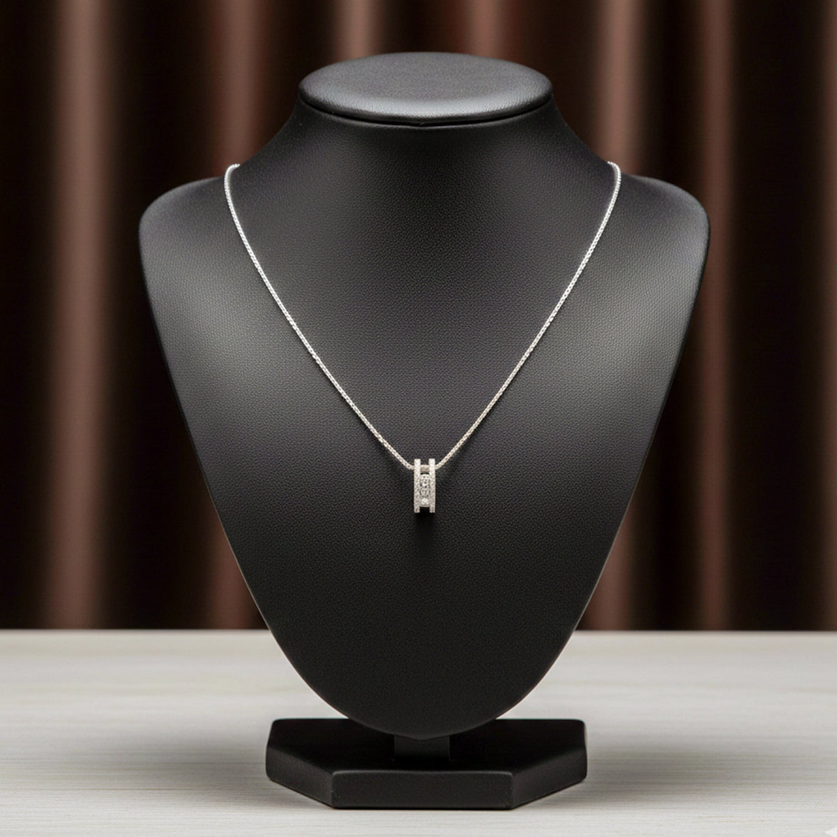 Elegant Silver Double Hoop Diamond Pendant Necklace jewellery product view 5