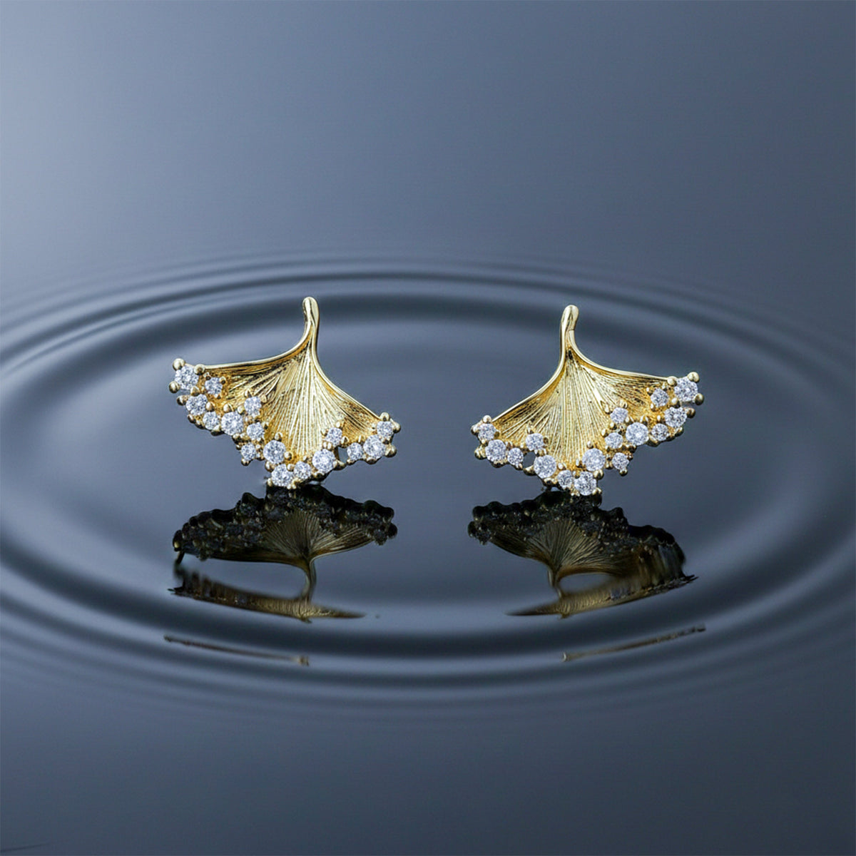 Golden Ginkgo Crystal Earrings jewellery product view 3