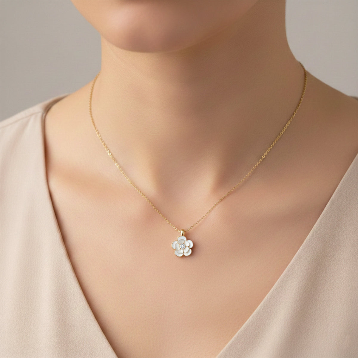 Petite White Blossom Necklace jewellery product view 2