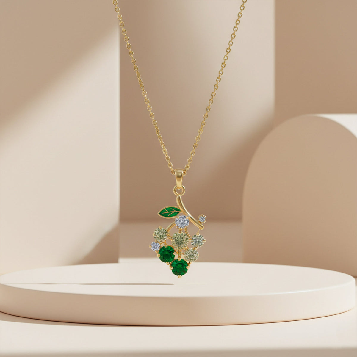 Green Flower Crystal Gold Pendant Necklace jewellery product view 2