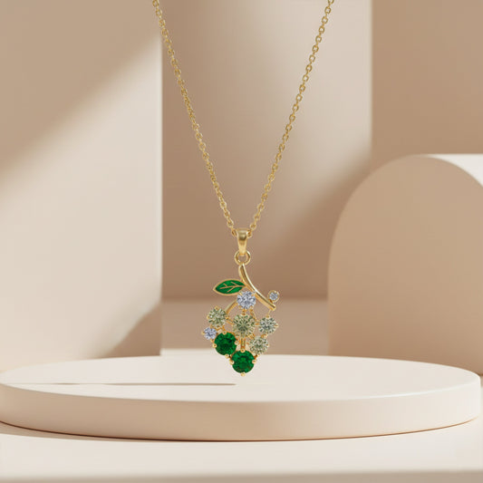 Green Flower Crystal Gold Pendant Necklace jewellery product view 2
