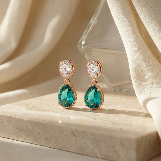 Veloura Emerald Glow Drop Earrings jewellery product view 1