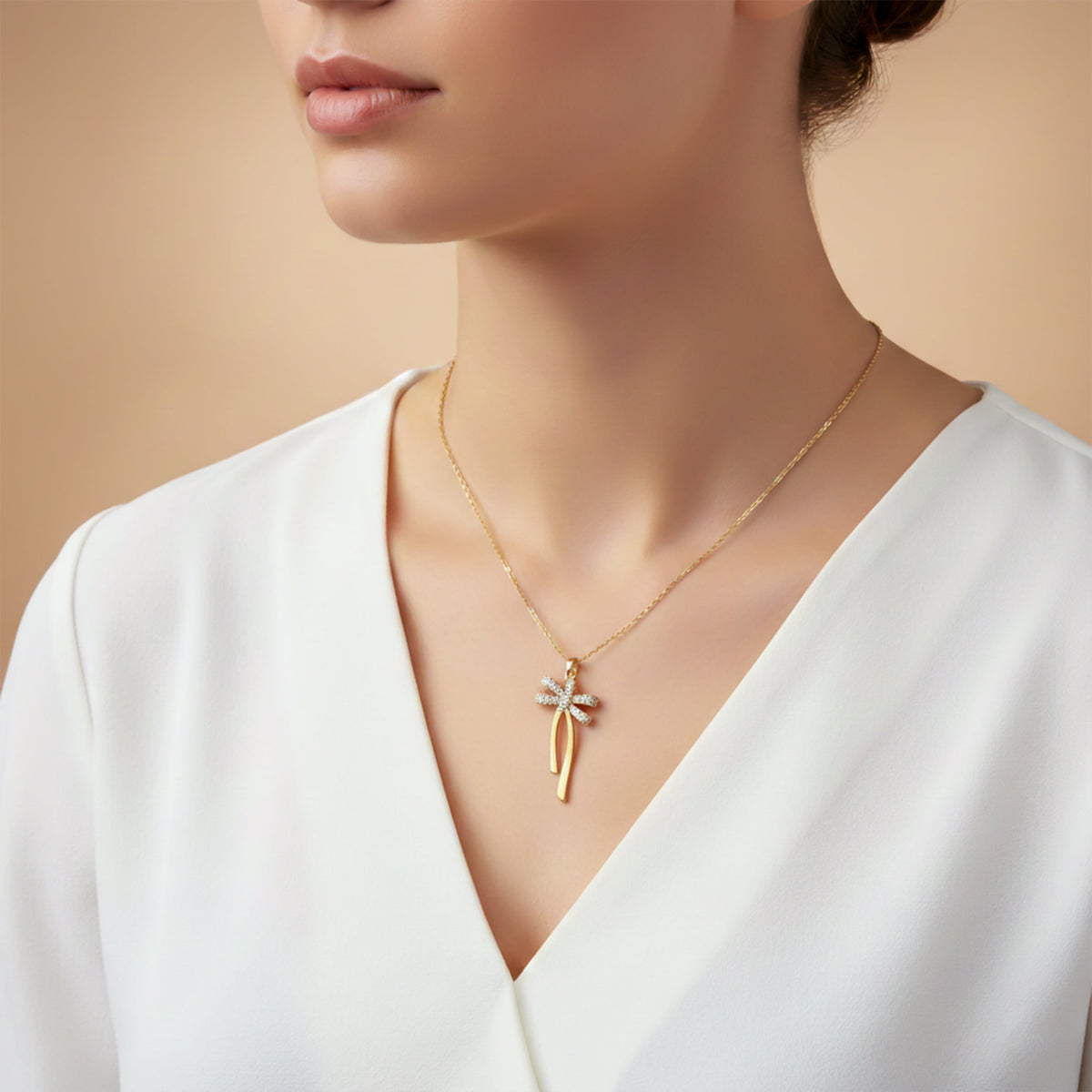 Elegant Gold Ribbon Bow Necklace jewellery product view 4