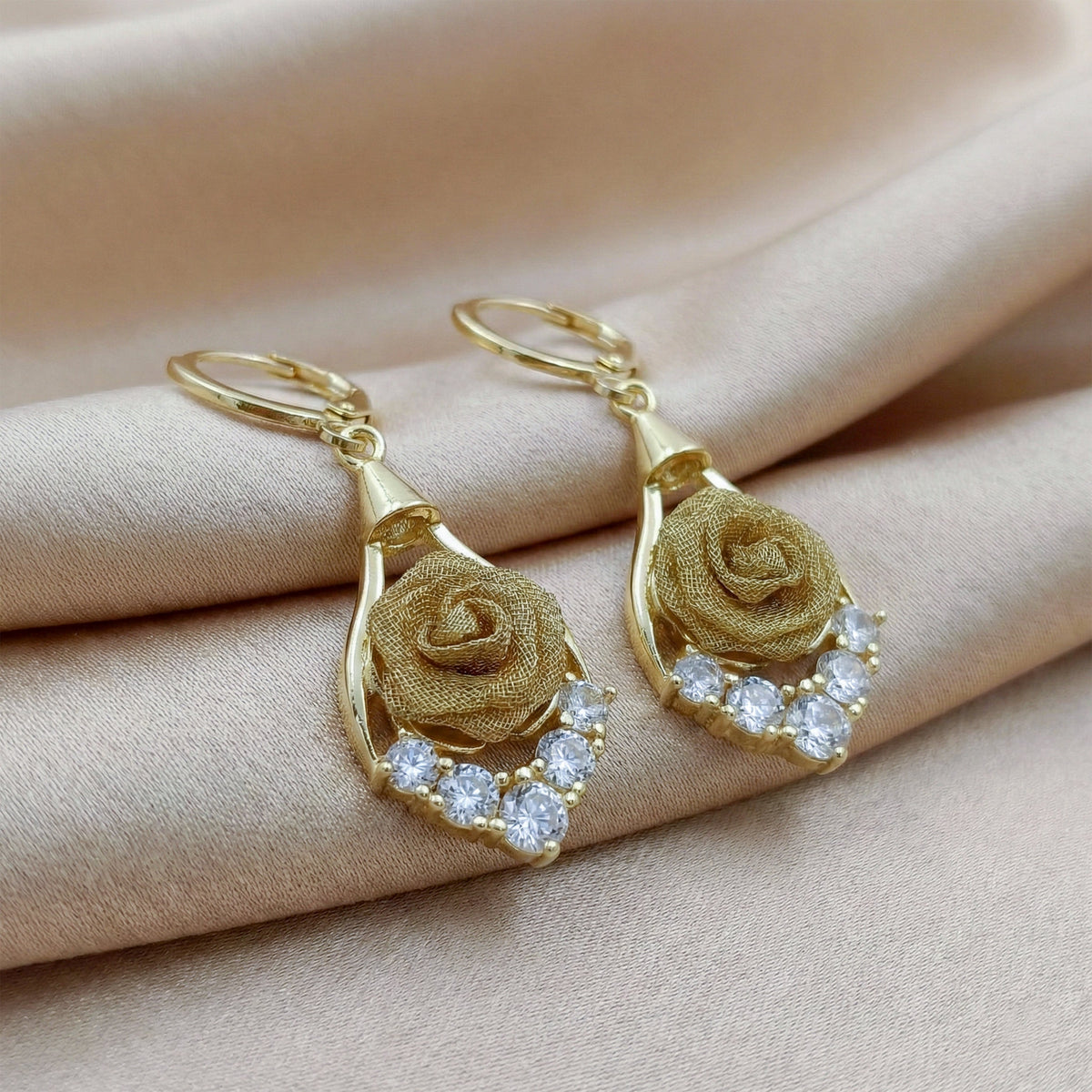 Classic Gold Flower Drop Earrings jewellery product view 3