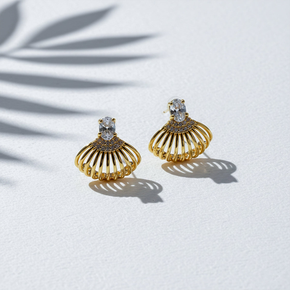 Shell Crystal Gold Stud Earrings jewellery product view 10