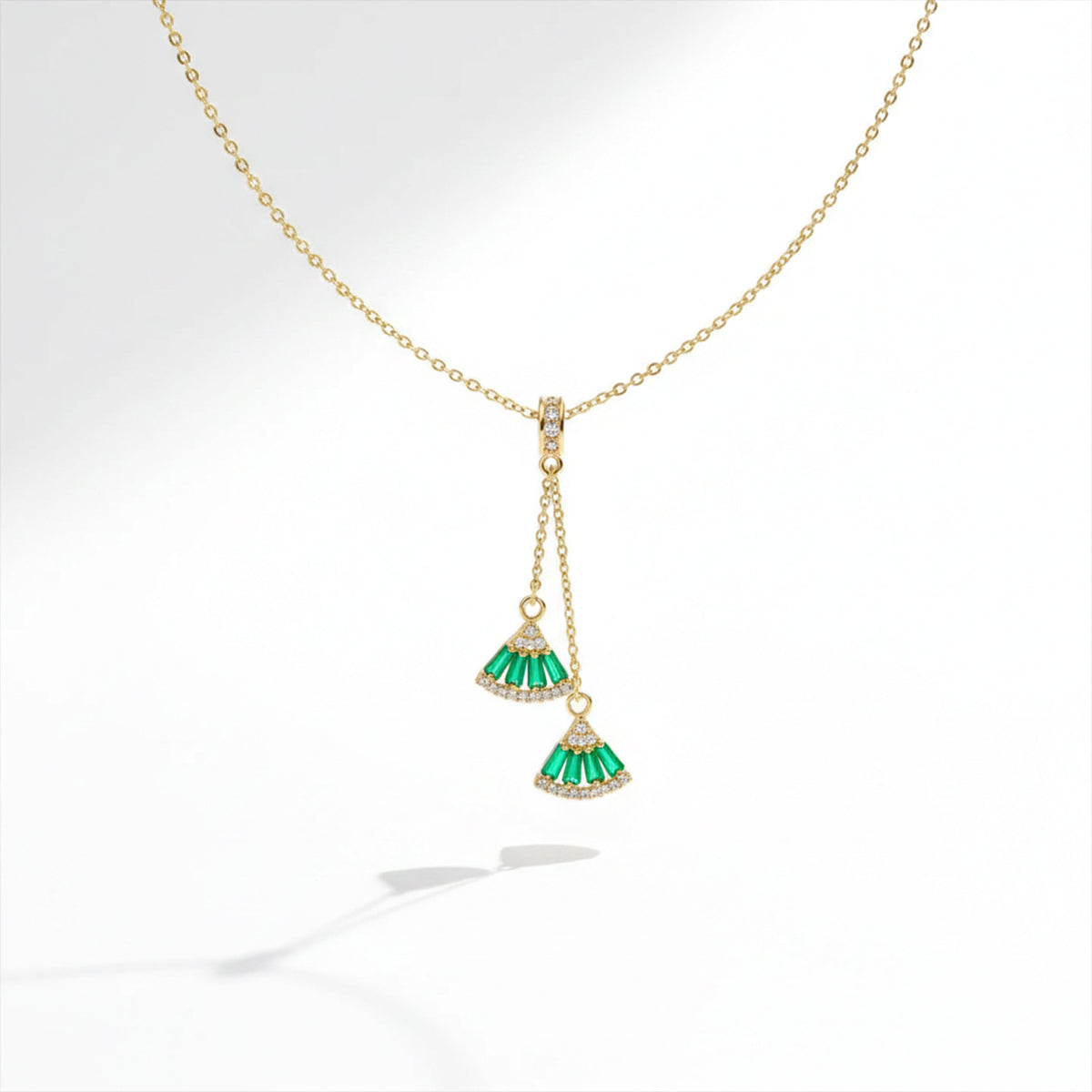 Luxe Emerald Fan Drop Necklace jewellery product view 4