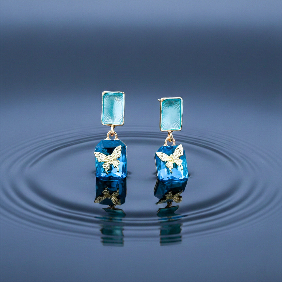 Blue Crystal Butterfly Drop Earrings jewellery product view 5