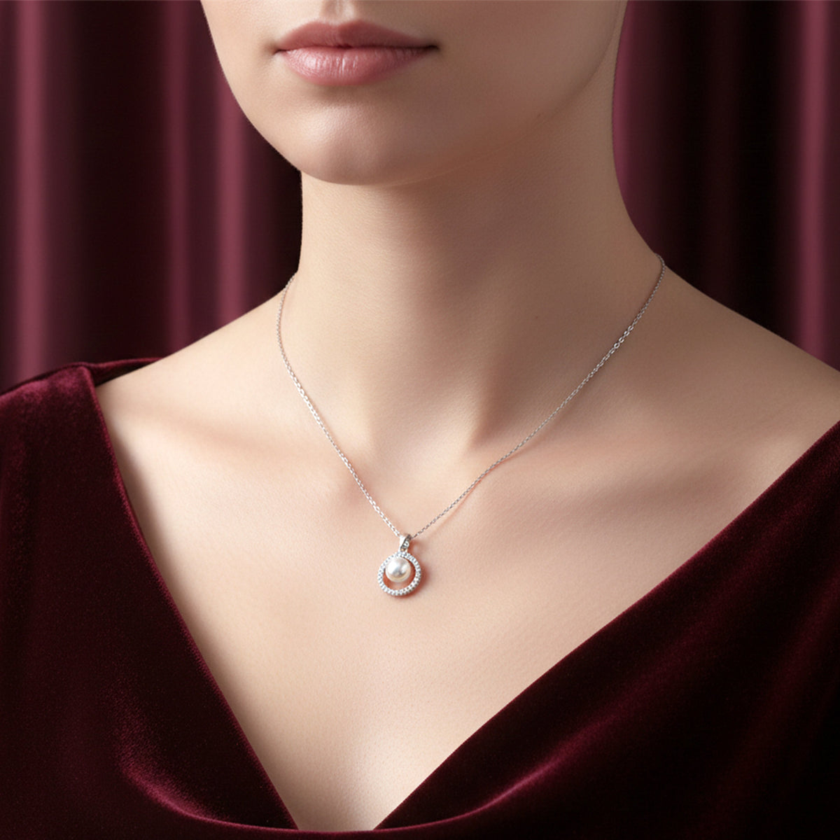 Classic Pearl & Silver Chain Necklace jewellery product view 3