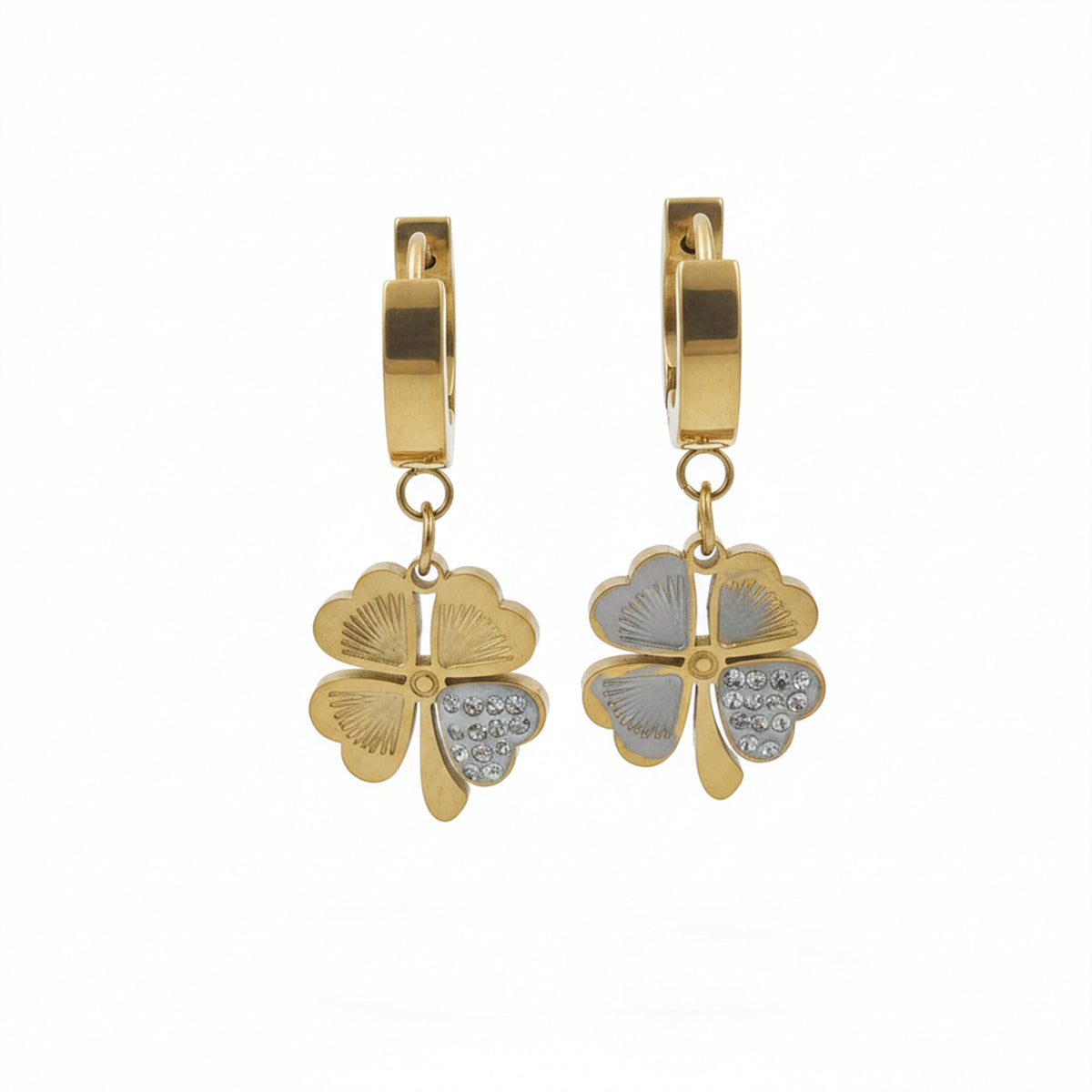 Luck Clover Gold Drop Earrings jewellery product view 6
