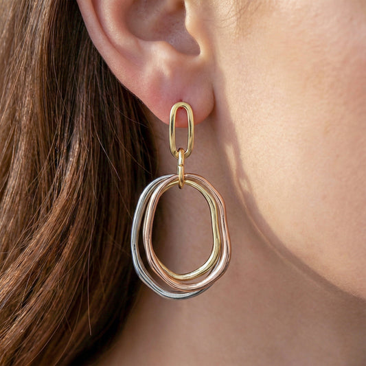 Tri-Tone Layered Oval Statement Earrings jewellery product view 1