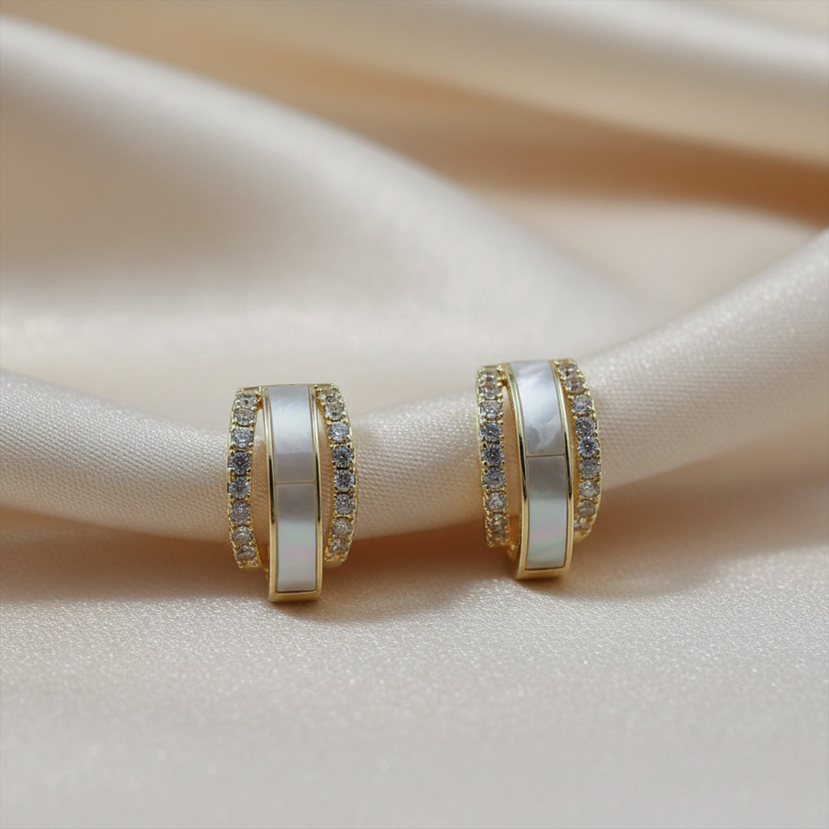 White Enamel Crystal Hoop Earrings jewellery product view 3