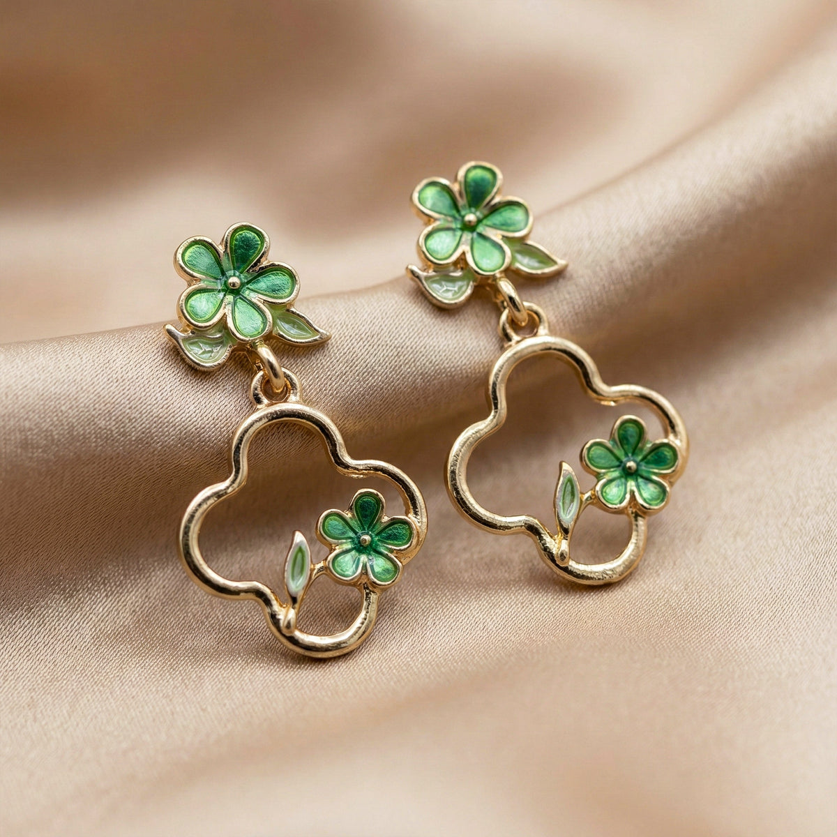 Green Blossom Luxe Earrings jewellery product view 1