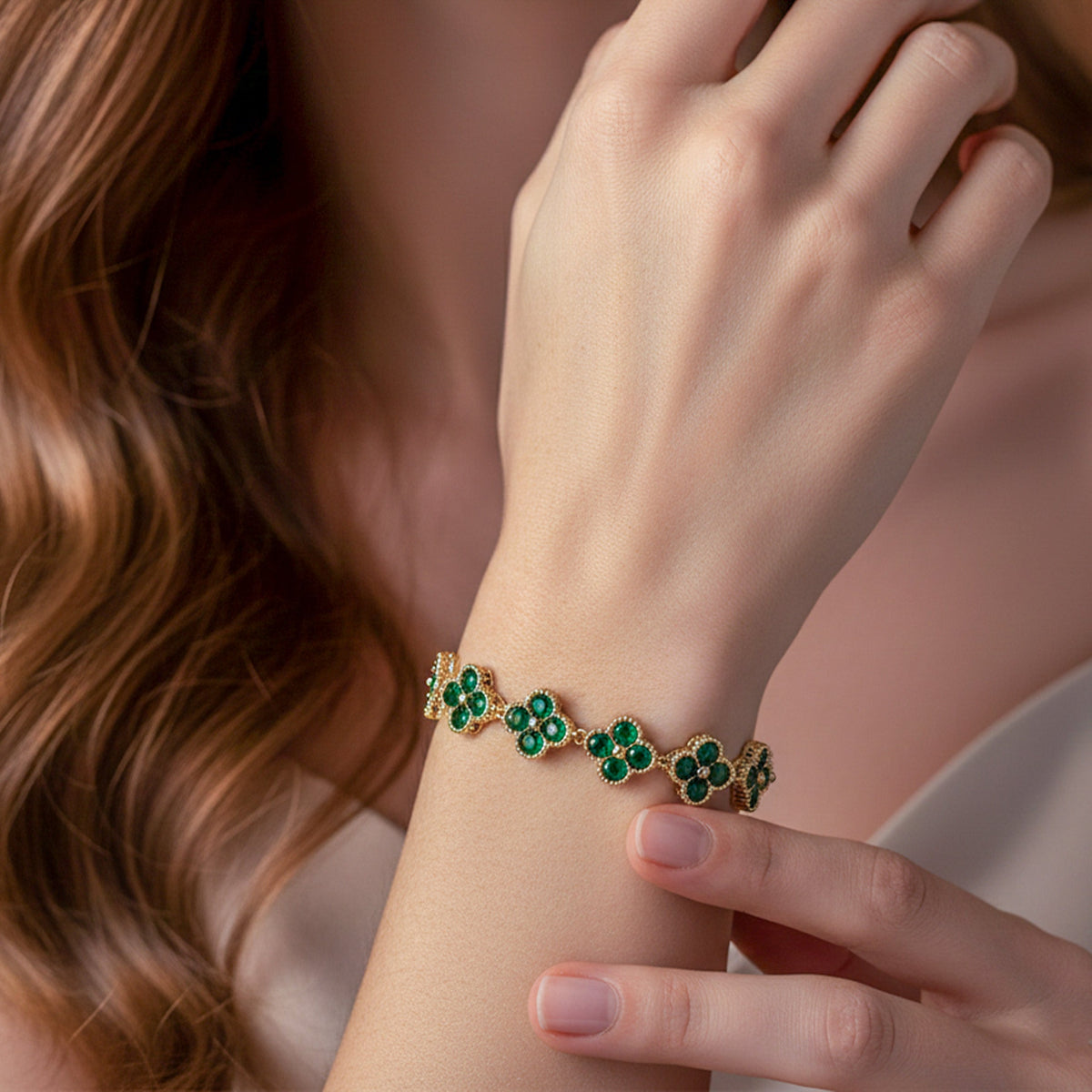 Green Enamel Clover Luxury Bracelet jewellery product view 2