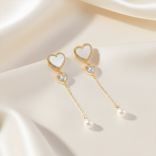 Ivory Luxe Heart Pearl Drop Earrings jewellery product view 2