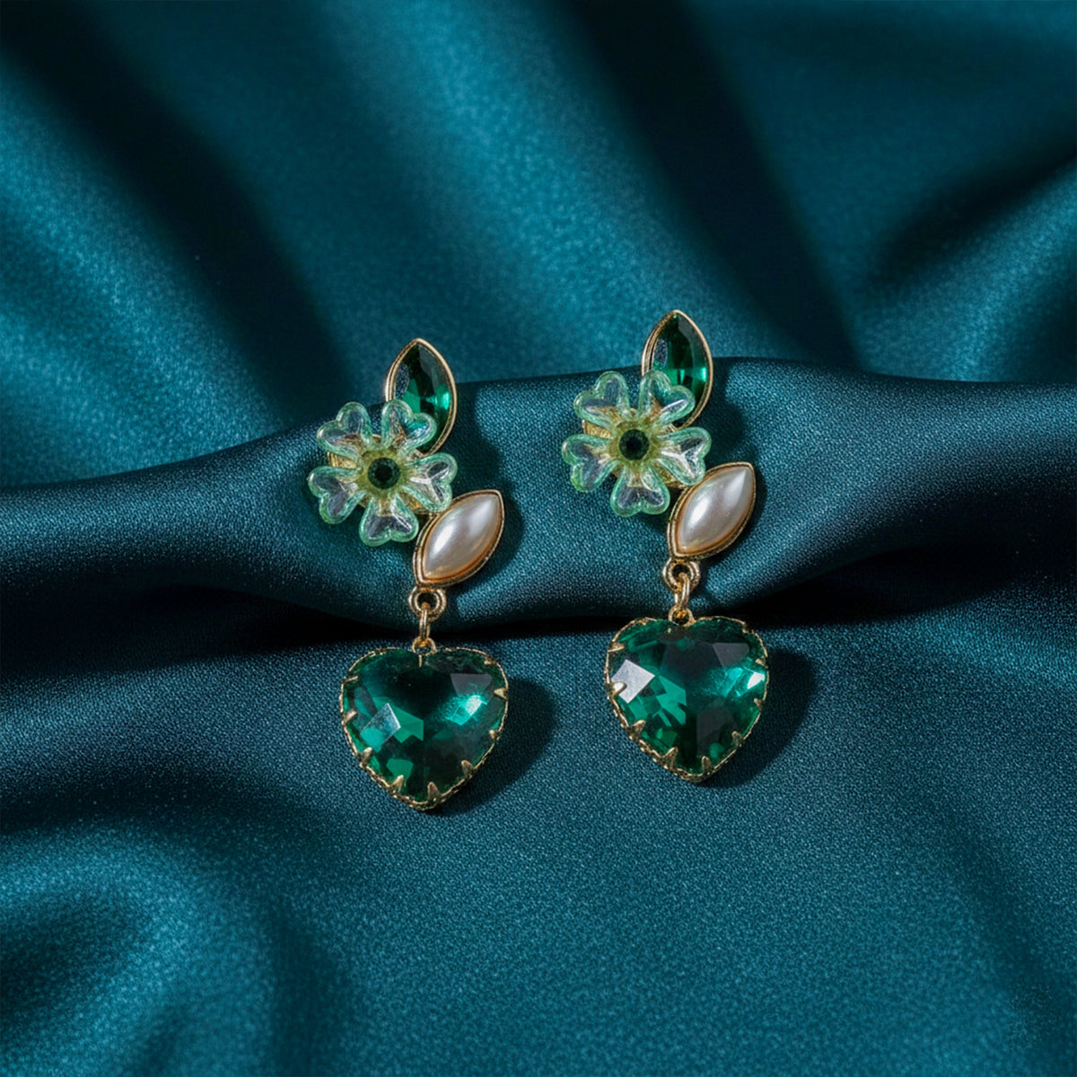 Green Luxe Floral Heart Earrings jewellery product view 3
