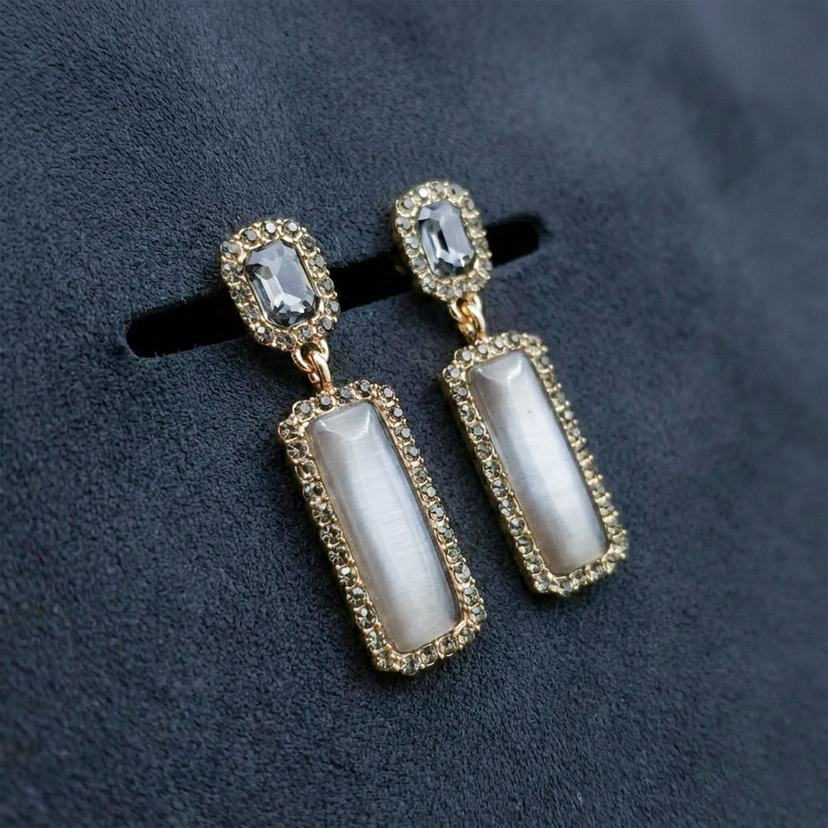 Chic Grey Crystal Statement Earrings jewellery product view 4
