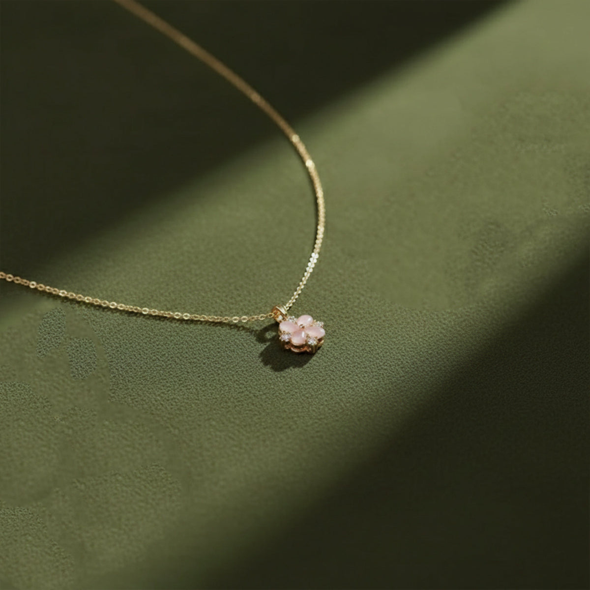Delicate Pink Floral Charm Gold Necklace jewellery product view 3