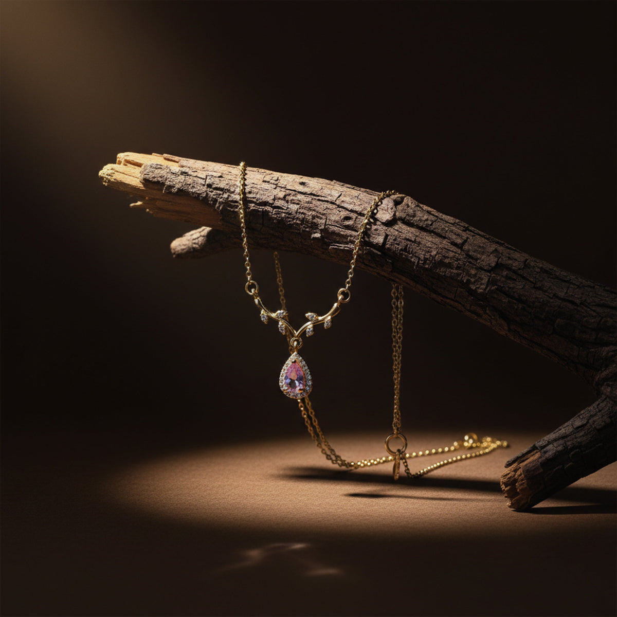 Rose Crystal Teardrop Gold Necklace jewellery product view 1