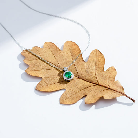 Aurielle Emerald Halo Diamond Necklace jewellery product view 1