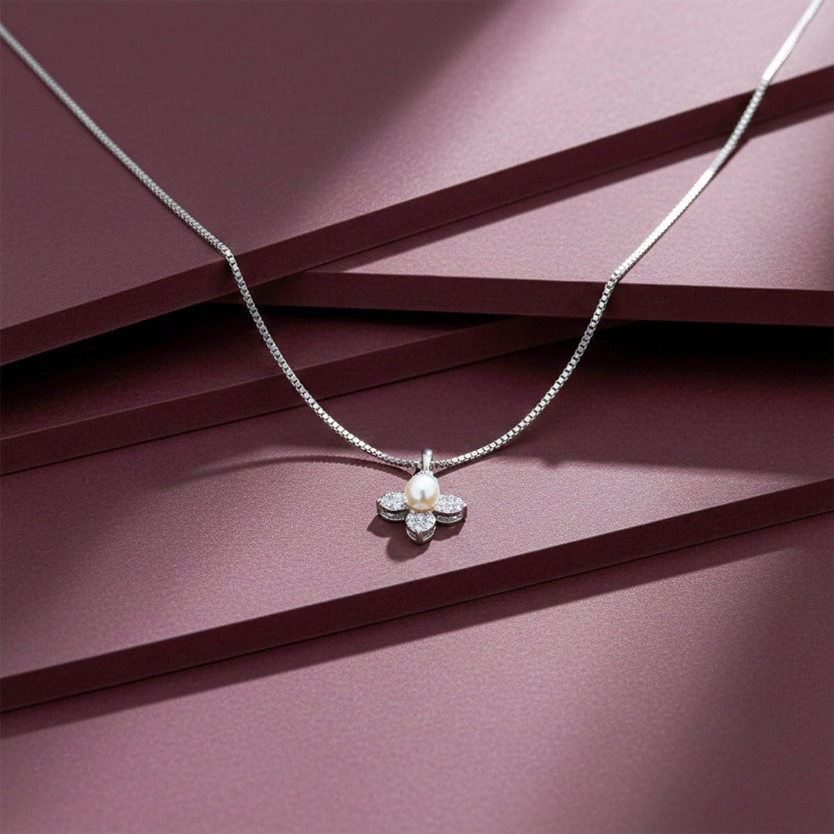 Timeless Pearl & Crystal Petal Necklace jewellery product view 1