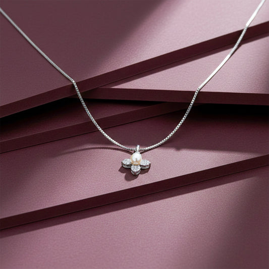 Timeless Pearl & Crystal Petal Necklace jewellery product view 1