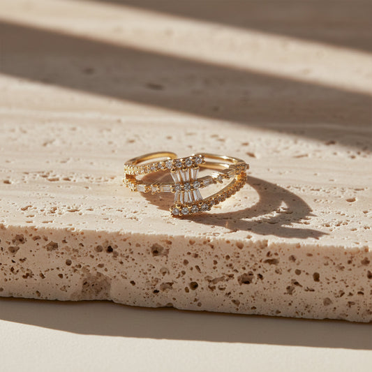 Regal Sparkle Criss-Cross Band Ring jewellery product view 1