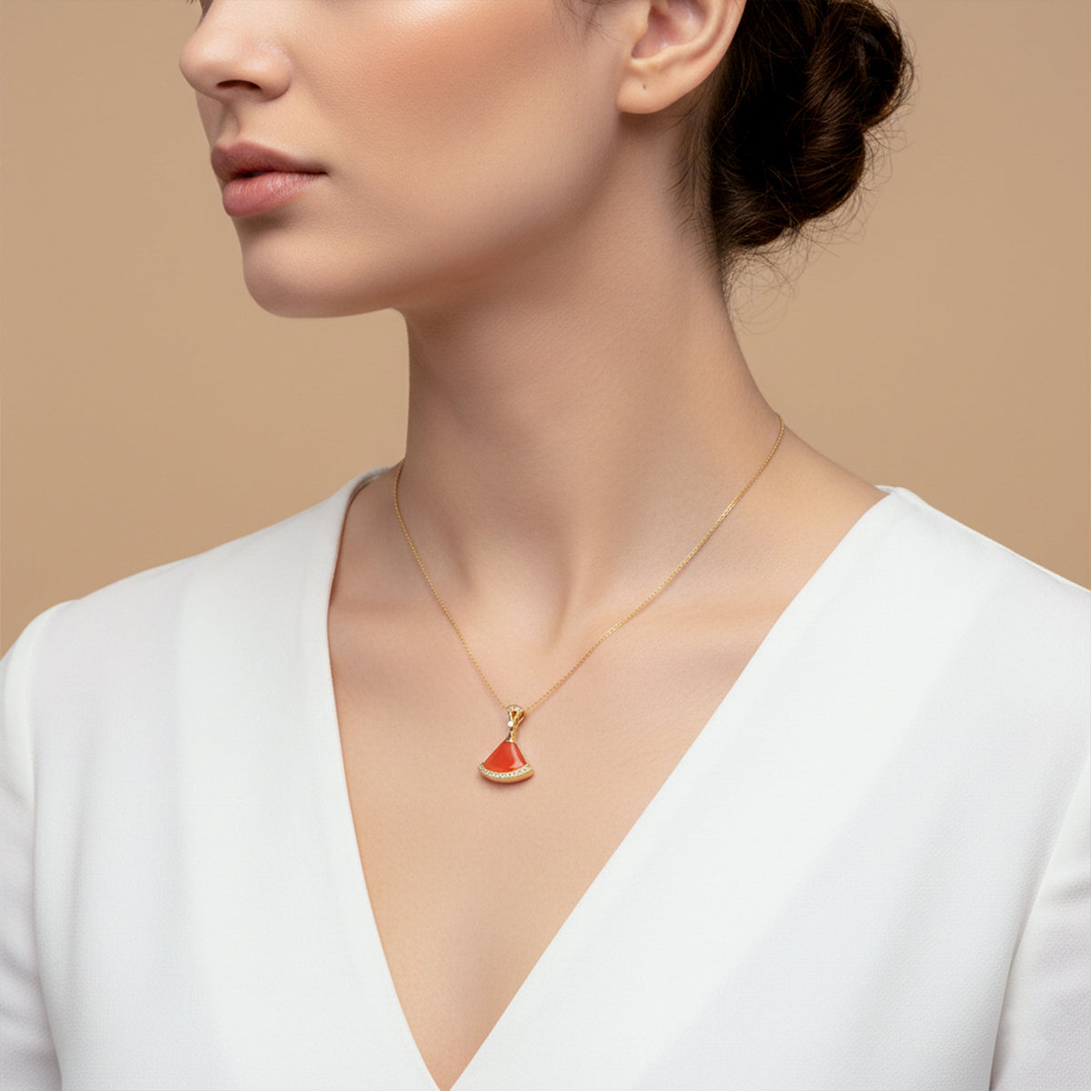 Coral Elegance Gold Pendant Necklace jewellery product view 3