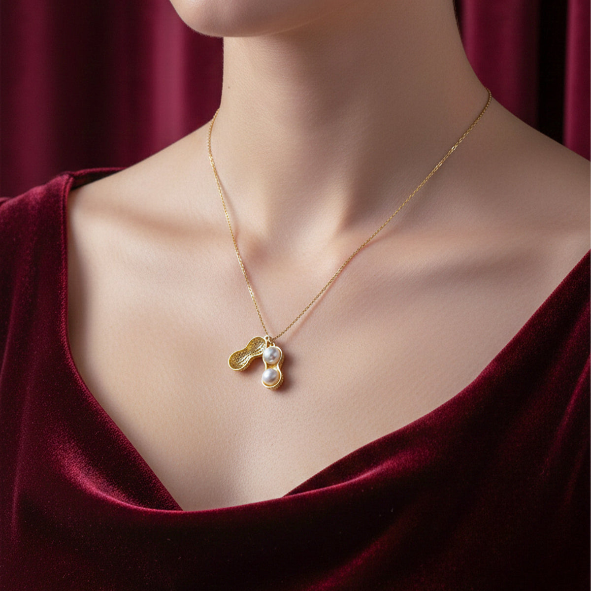 Golden Peanut Pearl Pendant Necklace jewellery product view 4