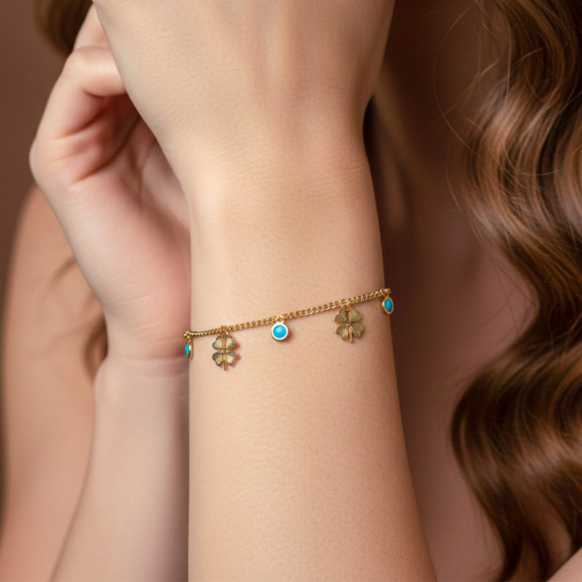 Celestial Clover Nazar Gold Bracelet jewellery product view 4
