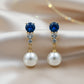 Blue Crystal Pearl Earrings jewellery product view 3