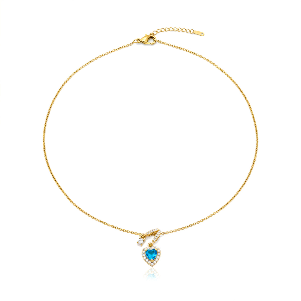Blue Heart Crystal Gold Pendant Necklace jewellery product view 4
