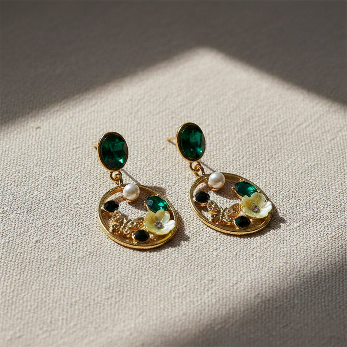 Royal Green Floral Earrings jewellery product view 6