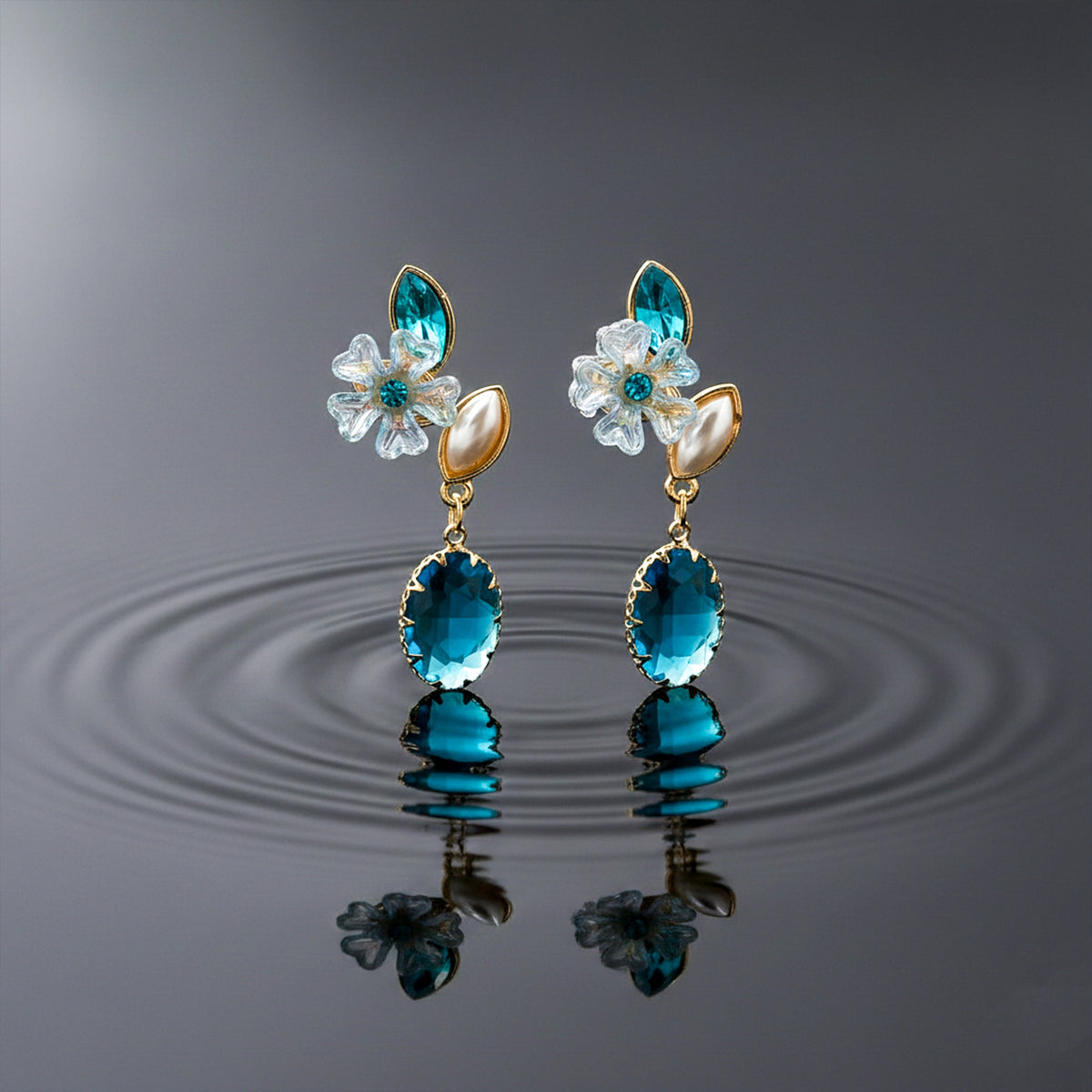 Teal Blossom Drop Earrings jewellery product view 3