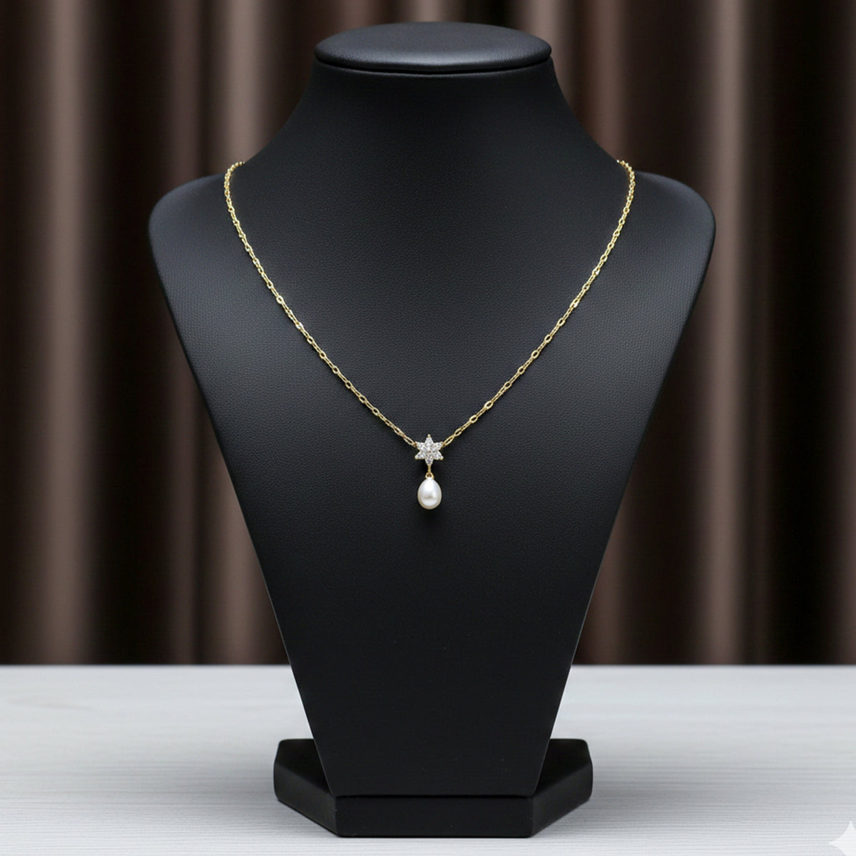 Floral Diamond Pearl Drop Gold Necklace jewellery product view 4