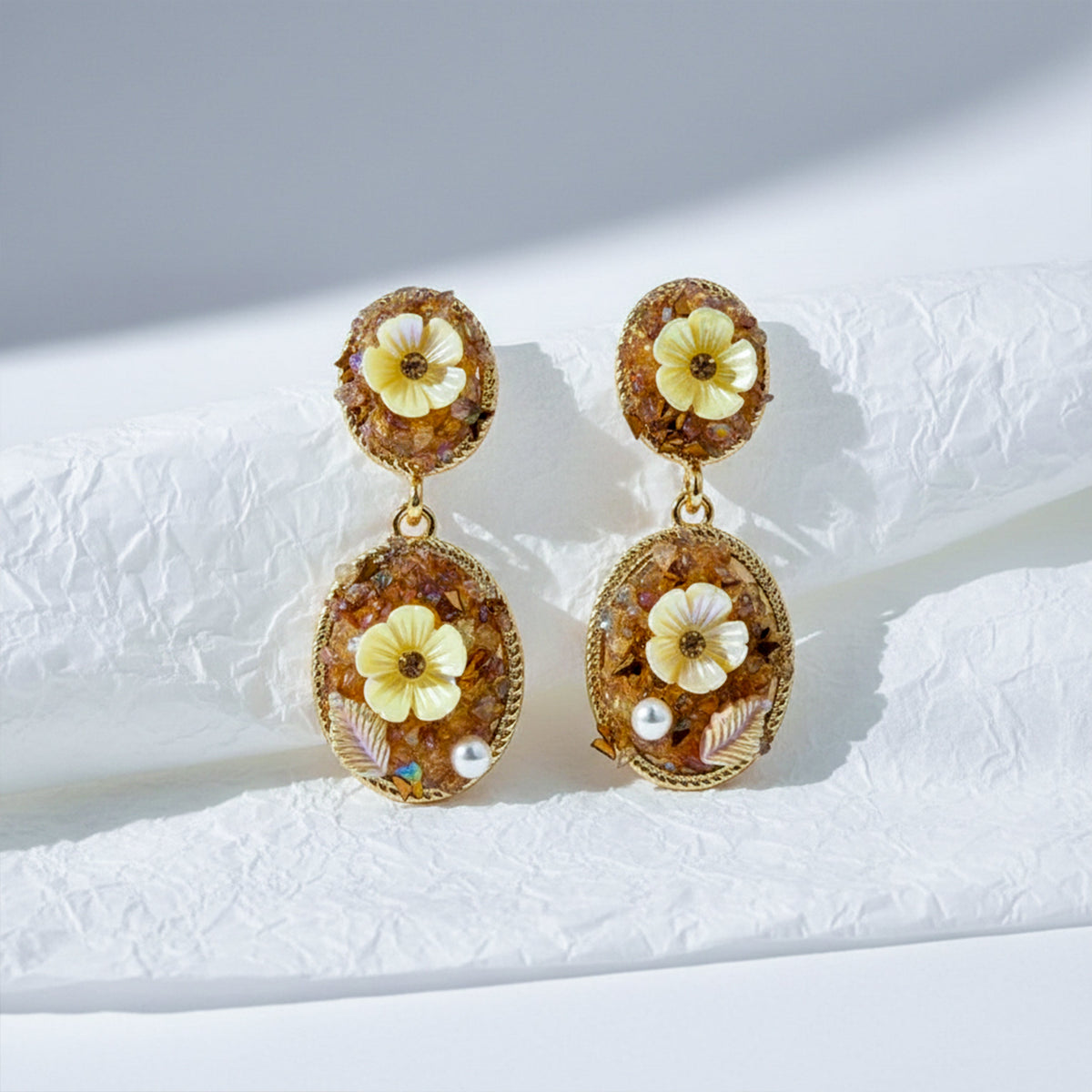 Antique Gold Flower Dangle Earrings jewellery product view 3