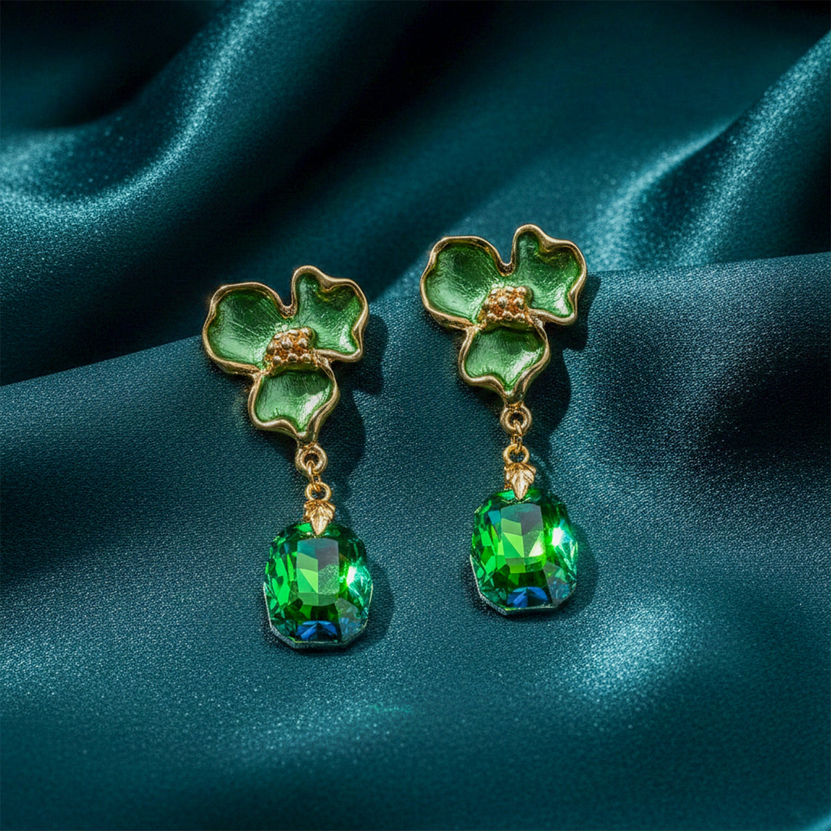 Green Bloom Crystal Earrings jewellery product view 3