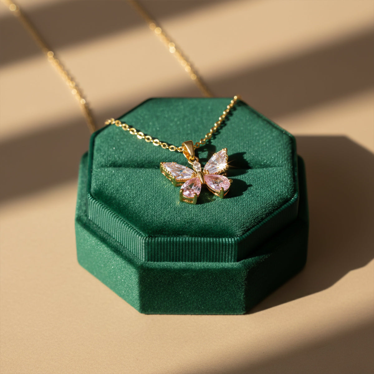 Dainty Butterfly Pendant Gold Necklace jewellery product view 2