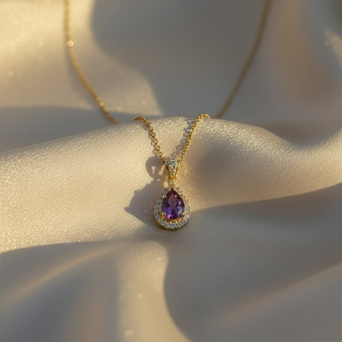 Purple Teardrop Gemstone Gold Pendant Necklace jewellery product view 1