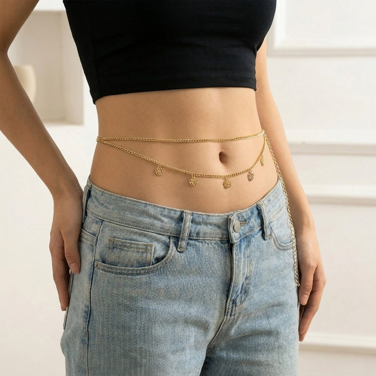 Golden Rose Drape Belly Chain jewellery product view 3