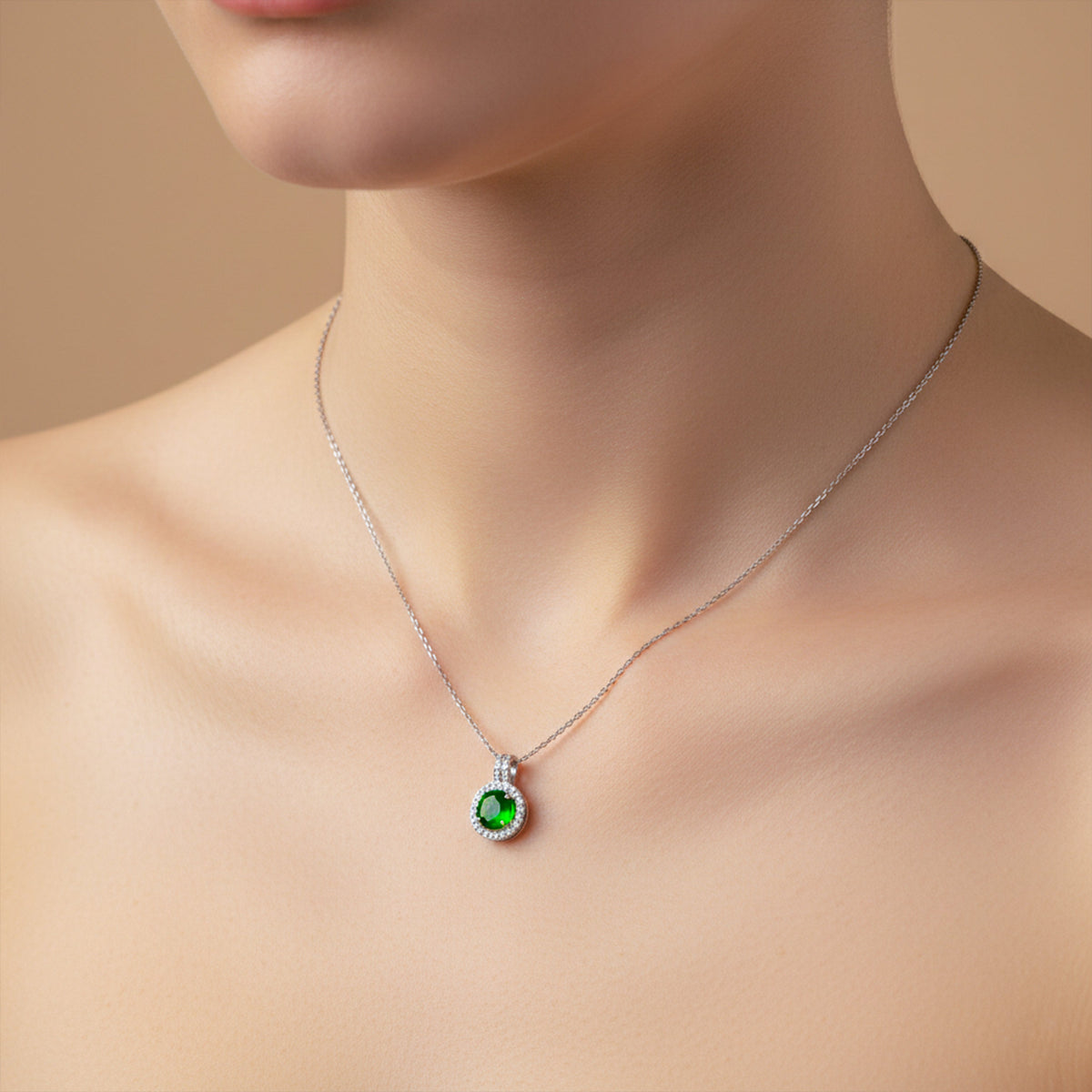 Imperial Emerald Halo Necklace jewellery product view 3