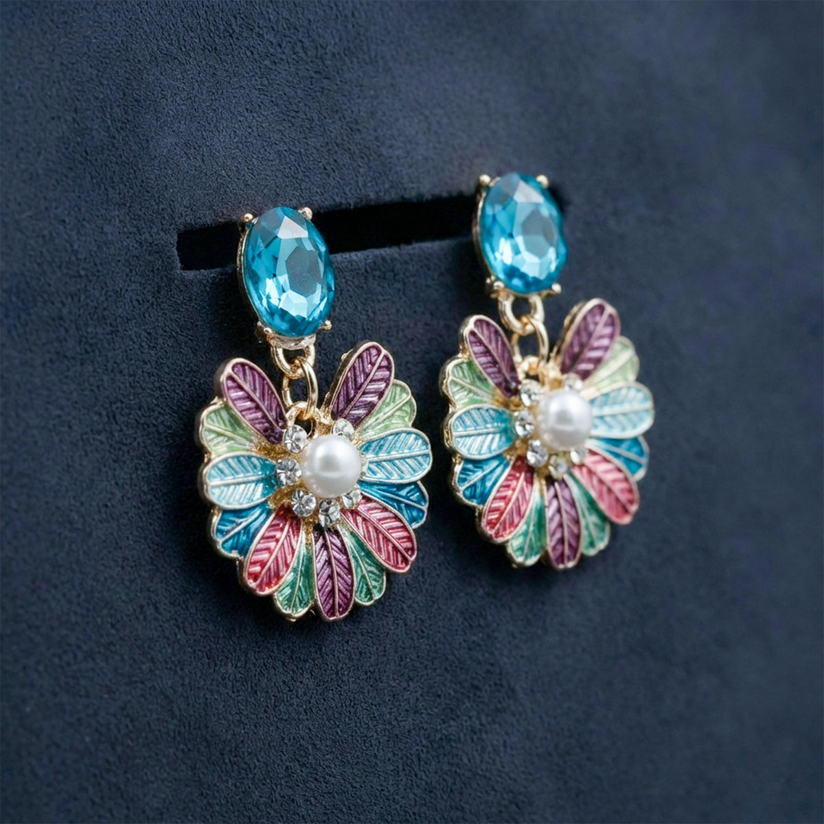 Aqua Bloom Pearl Drop Earrings jewellery product view 3