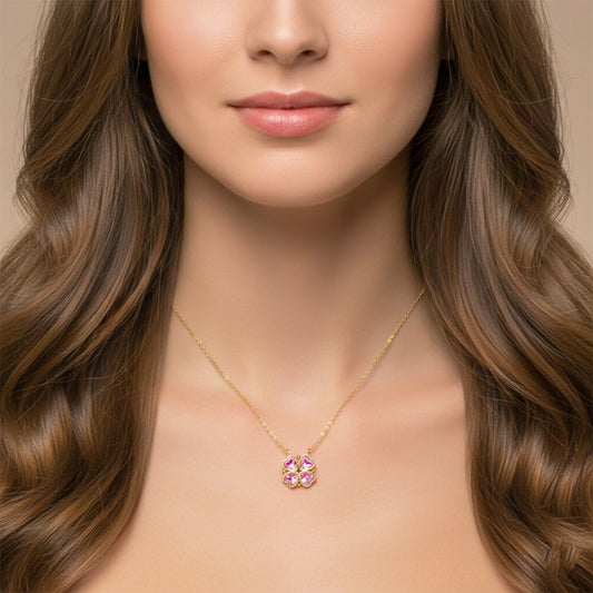Pink Heart Clover Gold Pendant Necklace jewellery product view 2