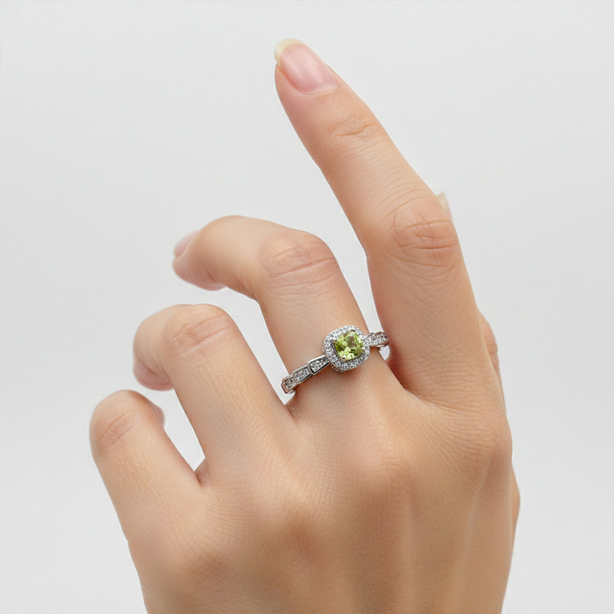 Elite Green Gemstone Halo Ring jewellery product view 3