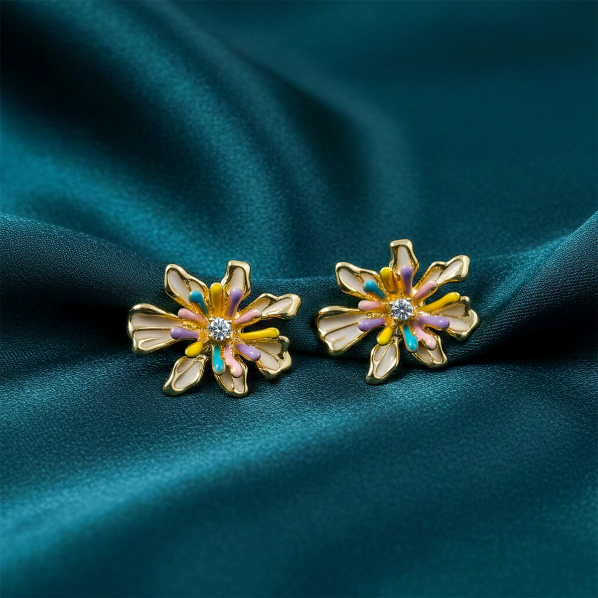 Golden Daisy Bloom Earrings jewellery product view 1