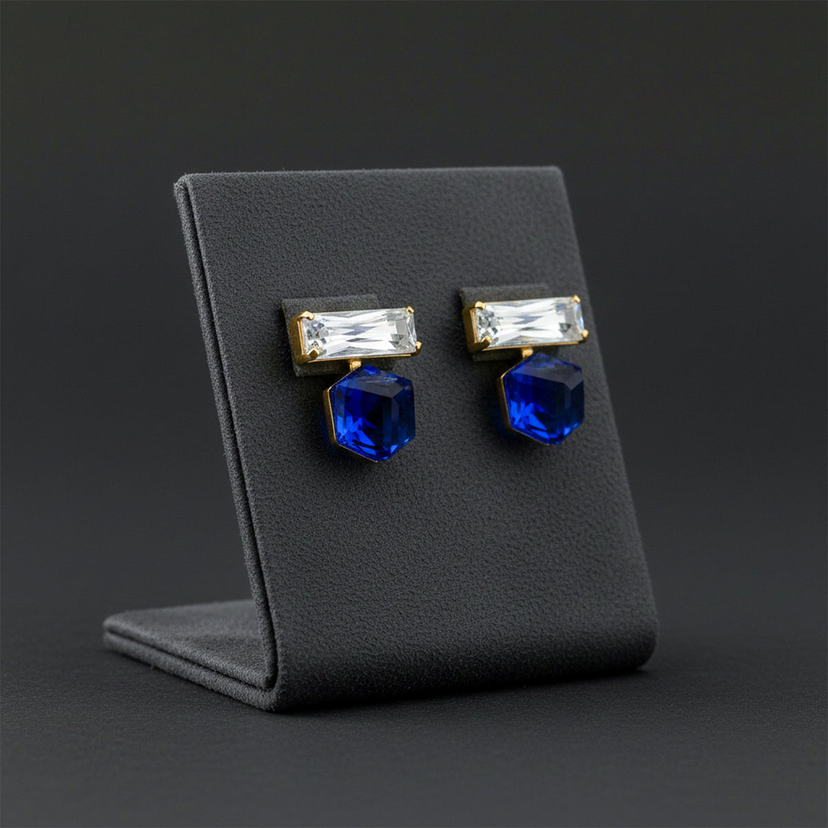 Blue Cube Crystal Dangle Earrings jewellery product view 3