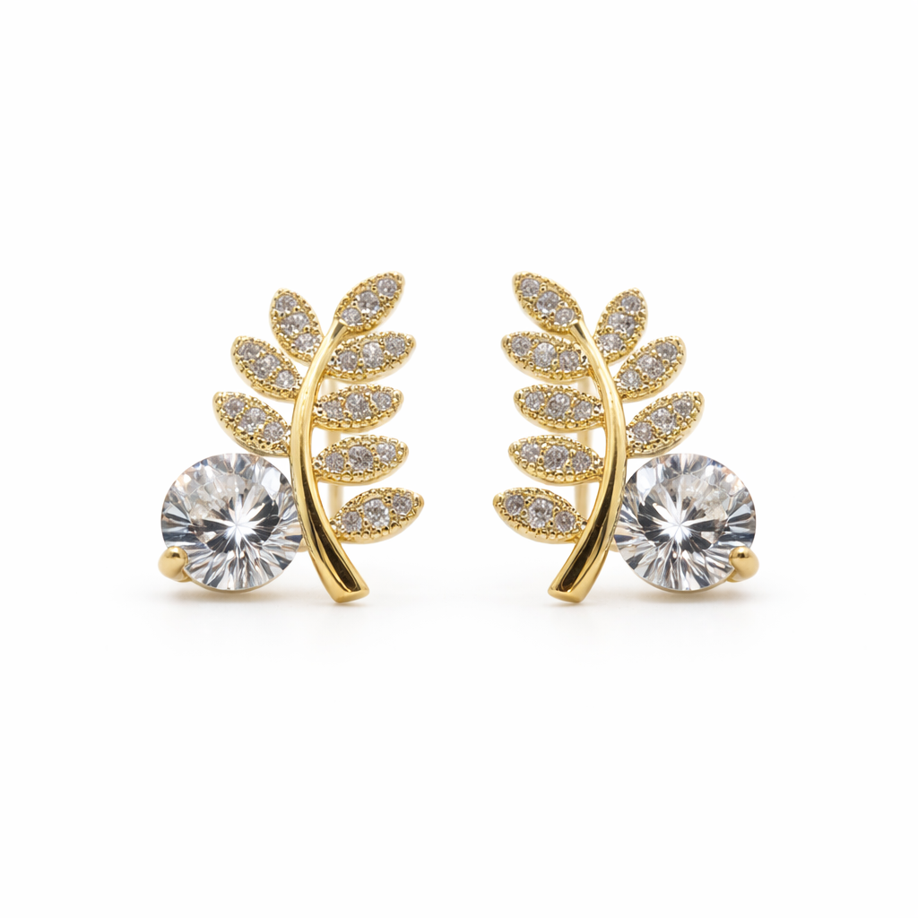 Leaf Solitaire Earrings jewellery product view 7
