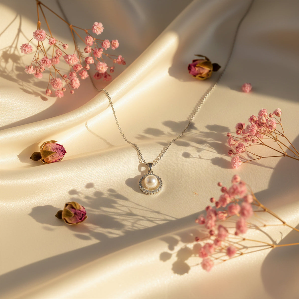 Classic Pearl & Silver Chain Necklace jewellery product view 4