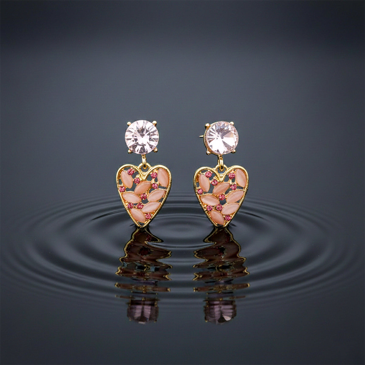 Rosé Crystal Heart Earrings jewellery product view 4