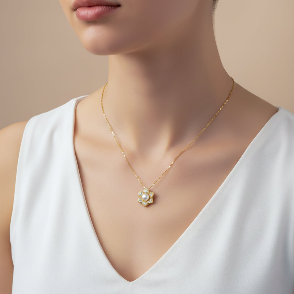 Golden Blossom Pearl Pendant Necklace jewellery product view 4